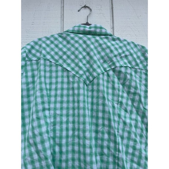 Wrangler Western Style Pearl Snap Up Men's Short Sleeve Green Plaid Shirt Sz XXL - Picture 4 of 6